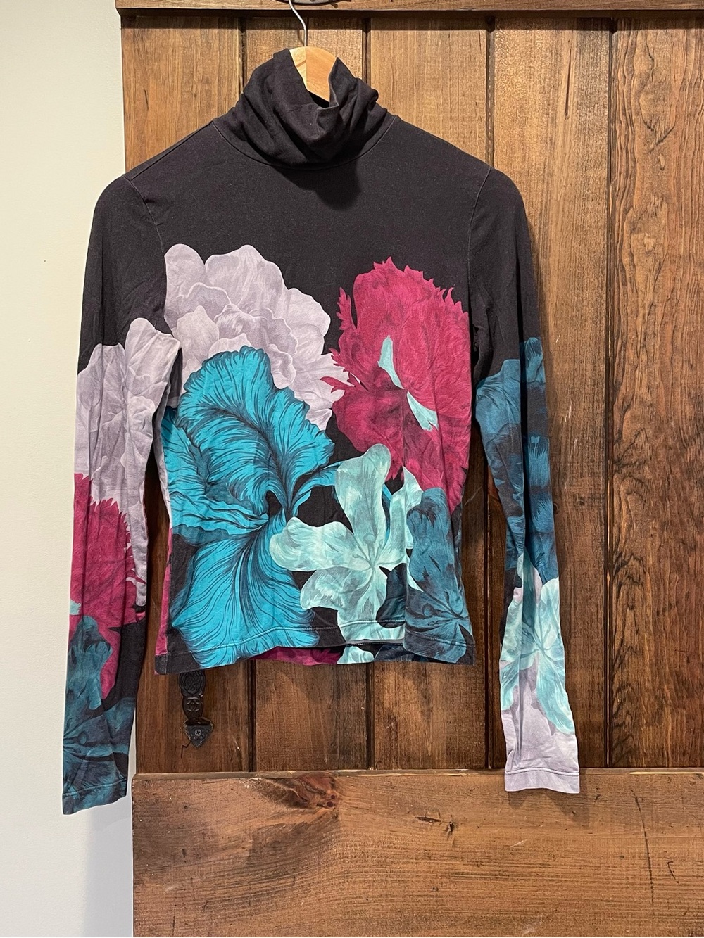 The Kit Jewel Iris Colorful Floral Bamboo Cotton Turtleneck Dark Romantic